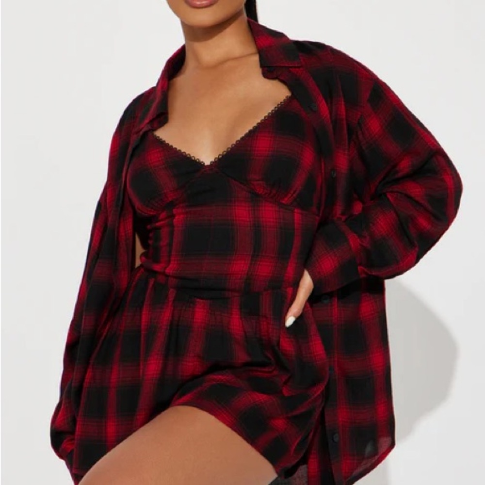 Plaid Red and Black Romper Set